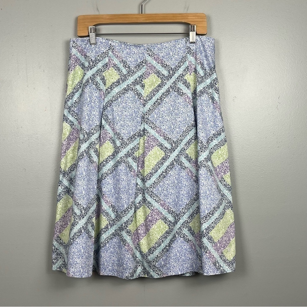 Talbots cotton spandex geometric ditzy floral pleated side zip skirt, size 10.
